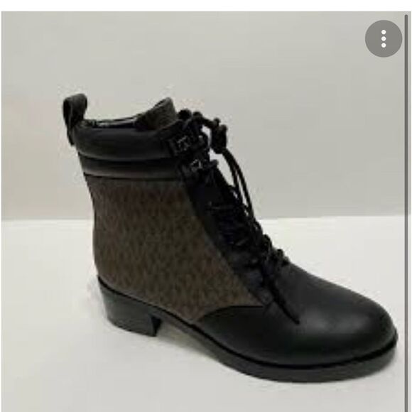 Michael Kors Riding Boots- halsey combat boots ankle lace up black leather - Picture 2 of 7